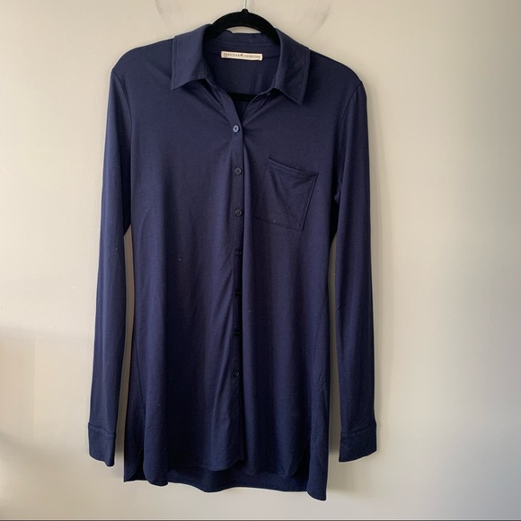 NEW Peruvian Connection Jersey Knit Button-Down Shirt Navy M - Picture 3 of 6